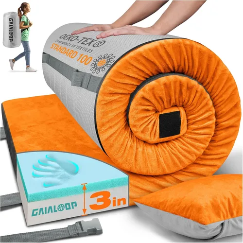 Vista 15 de GAIALOOP Colchón de Espuma Viscoelástica de 3 Pulgadas para Acampar, Almohadilla de Dormir de Doble Capa Gruesa para Coche, Tienda, Cama