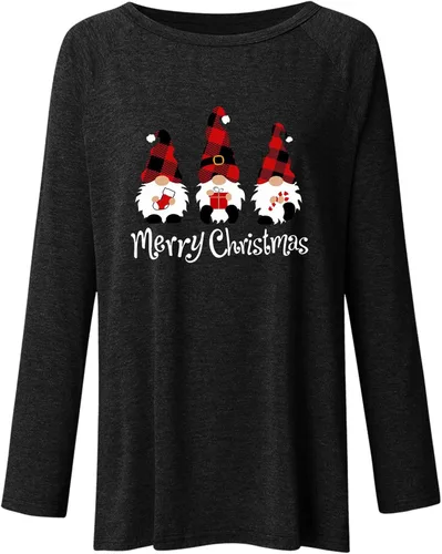 Vista 5 de Camisas de Navidad para mujer 2022 con estampado de árbol de Navidad, túnica casual con cuello redondo, Rojo