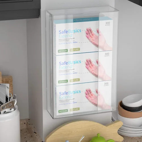 Vista 7 de HIIMIEI Dispensador de Guantes de Acrílico para Montaje en Pared, Soporte de Plástico Transparente Flotante para Caja Triple de Guantes 16.1'' X