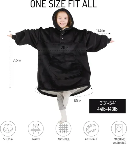Vista 6 de Degrees of Comfort Kids Wearable Blanket, Oversized Sherpa Fleece Hoodie Blankets for Boys Girls, Cozy and Soft