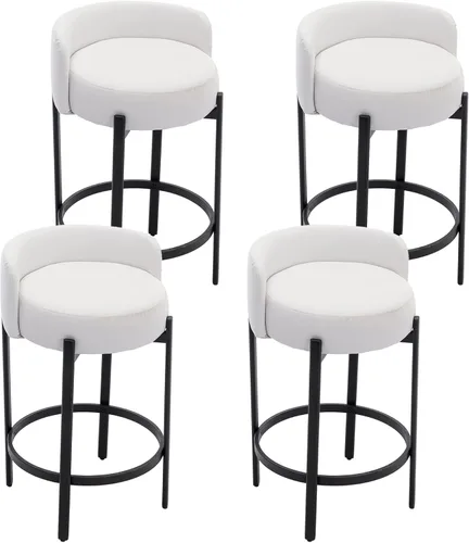 Vista 11 de DUOMAY Juego de 2 taburetes de bar modernos de 26 pulgadas de altura de mostrador, taburetes redondos de madera sin brazos, taburete de isla de Beige