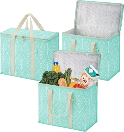 Vista 15 de VENO Paquete de 2 bolsas enfriadoras aisladas para entrega de alimentos, bolsas de compras plegables y reutilizables con cremallera, plegables