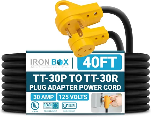 Vista 30 de IronBox Electric TT-30P a TT-30R - Adaptador y extensión - 30A, 125V, 10/3 SOOW - Cable adaptador de conector de enchufe resistente, cable