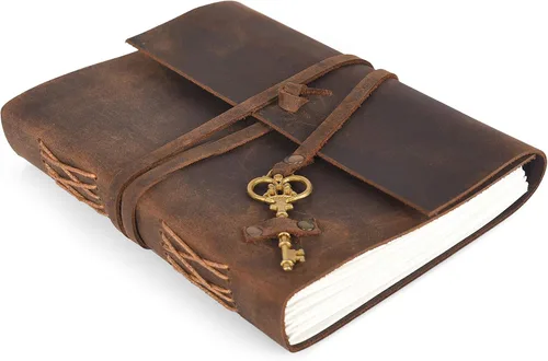 Vista 8 de Diario de viaje de cuero, cuaderno encuadernado vintage hecho a mano para hombres y mujeres, acabado antiguo, cuero de búfalo auténtico, papel