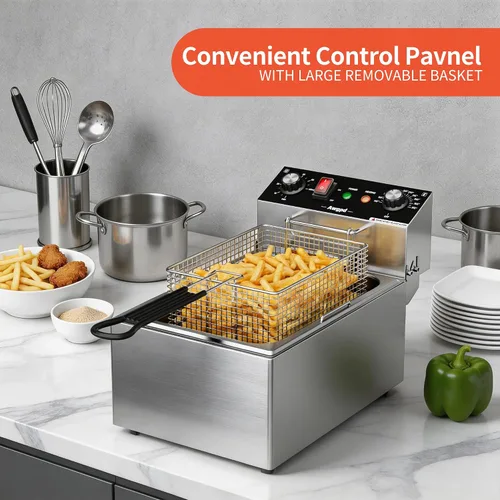 Vista 4 de Freidora eléctrica profunda de un solo tanque con canasta, capacidad 10L (10.5QT), freidoras eléctricas de encimera con temporizador de 60 minutos