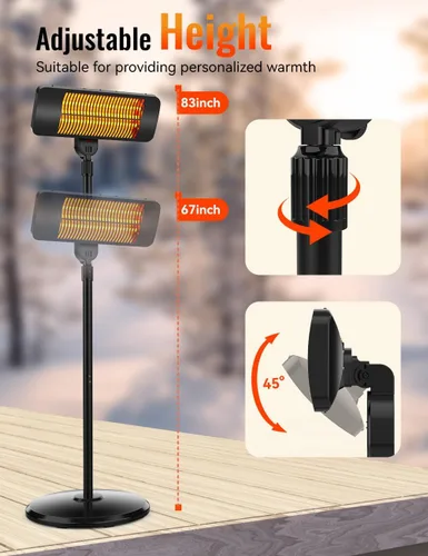Vista 4 de Calentadores de exterior para patio, temporizador de 12 horas y 3 niveles de calor, calentador eléctrico impermeable IP54, cubiertas de calefacción