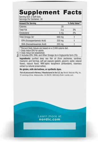 Vista 2 de Nordic Naturals Omega-3, sabor a limón, 60 geles suaves, 690 mg de omega-3, aceite de pescado, EPA y DHA, apoyo inmunológico, salud del cerebro