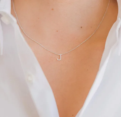 Vista 2 de Diamond Initial Necklace, 14K Gold Pave Diamond Letter Necklace, Personalized Diamond Letter Necklace, Stackable, Handmade, Yellow Gold, Rose Gold