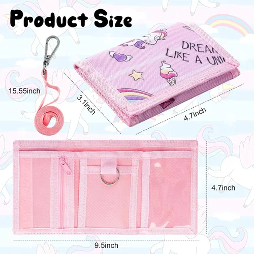 Vista 2 de Sweetude 12 carteras infantiles para niñas y niñas pequeñas con cremallera y cordón de dibujos animados de unicornio, sirena, mariposa, delfín
