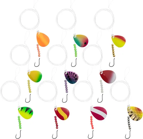 Vista 10 de Dr. Fish 10 Pack Walleye Rigs Kit, 47 Inches, 15LB Mono Crawler Harness Walleye Float Rig Colorado Spinner Octopus Hooks for Freshwater Trolling