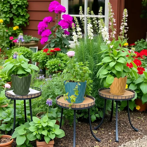 Vista 6 de Paquete de 6 macetas de 7 pulgadas con drenaje y platillos, macetas de plástico multicolor para plantas de interior y exterior, macetas apilables