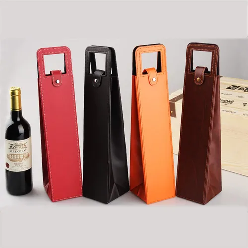 Vista 5 de Bolsa de transporte para vino, bolsa de cuero para botella individual con asas, reutilizable, marrón