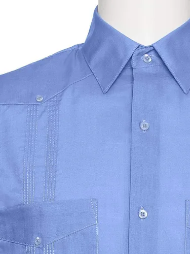 Vista 2 de Camisa Guayabera Manga Corta - Para Hombre Cuban Blue Nirvana 4X, nirvana azul