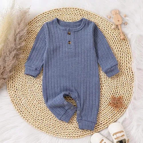 Vista 8 de Baby Boys Girls 2 Pack Solid Romper Long Sleeve Knit Cotton Button One Piece Jumpsuit Outfits Clothes