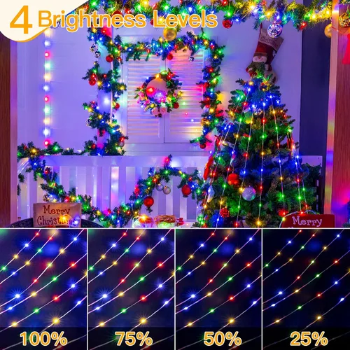 Vista 5 de Ollny Luces de Navidad para exteriores, 600 LED de 197 pies, luces multicolor para árbol de Navidad IP67, luces de hadas enchufables con control