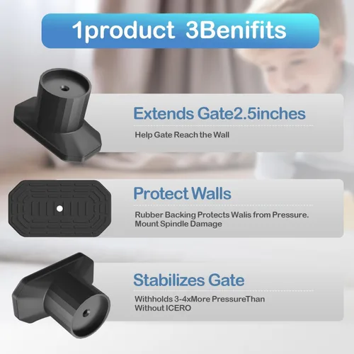 Vista 2 de ICERO - Protector de pared extensor de puerta de bebé (paquete de 8) - Kit de extensión de puertas montadas a presión extiende puertas de seguridad