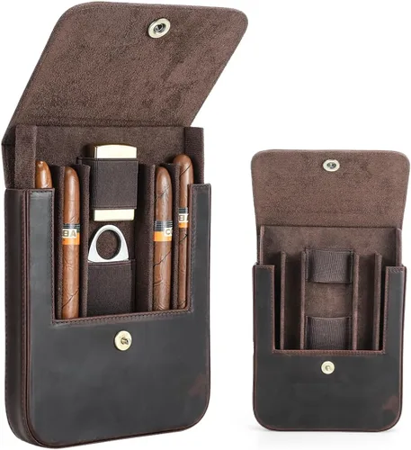 Vista 9 de CONTACTS Crazy Horse - Estuche de cuero para cigarros, caja de cigarros de viaje, 3 ranuras, funda para humidor, organizador portátil por Handmade