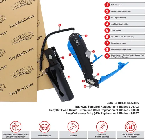 Vista 8 de EasyCut 1000 Cuchillo utilitario retráctil seguro para cortar cajas, azul, 09780