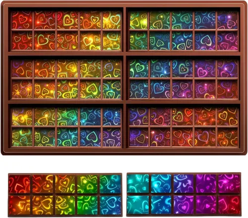 Vista 11 de Ziliny Molde holográfico de barra de chocolate rosa de silicona, barra de chocolate con efecto de luz arco iris, moldes profundos y gruesos