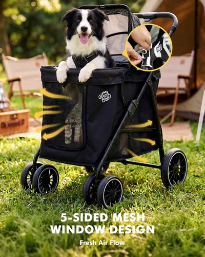 Vista 8 de Cochecito para perros medianos, cochecito para mascotas de 4 ruedas para 2 perros pequeños o 1 perro mediano, cochecito para gatos de hasta 80