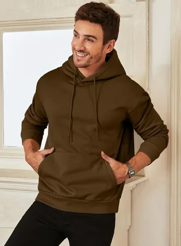 Vista 6 de JMIERR Sudaderas casuales de algodón con capucha y cuello de botón con cordón para hombre, sudaderas casuales de manga larga