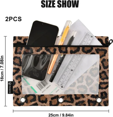 Vista 3 de Estuche para lápices de leopardo negro para carpeta de 3 anillas, bolsa de papelería transparente para organizadores, oficina, suministros diarios