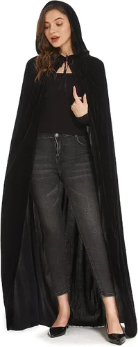 Vista 6 de Diffly Capa de terciopelo de 59 pulgadas con capucha unisex de Halloween para diablo bruja mago Halloween Navidad Cosplay