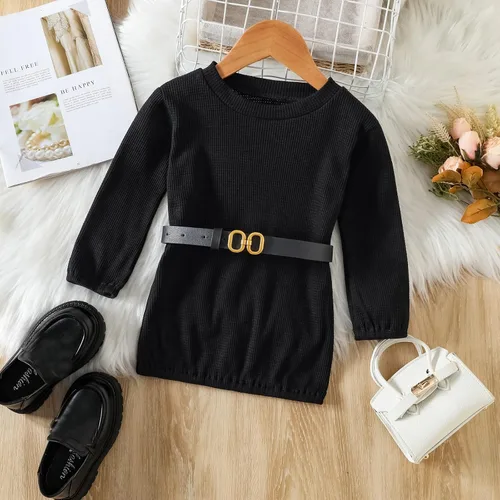 Vista 3 de Conjunto de ropa de manga larga con cuello redondo y pantalones de piel sintética para niñas pequeñas