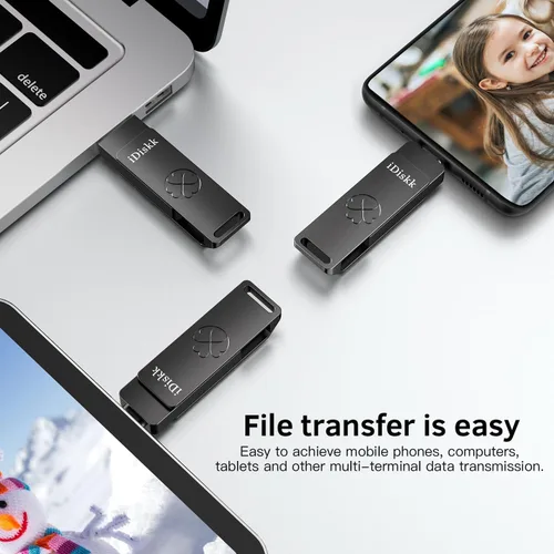 Vista 5 de iDiskk USB C Flash Drive 128GB Speed up to 1000MB/s Memory Stick USB-C+USB A 3.2 Gen 2 Flash Drive,Type-C Photo Stick for 15/16/17/USB C Android