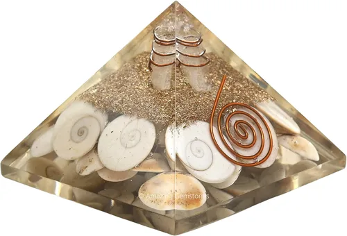 Vista 14 de Pirámide de orgón con cristal de angelita y punta de cuarzo de bobina curativa, piedras curativas naturales, generador de energía de orgonita