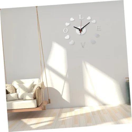 Vista 2 de Reloj de pared con espejo de amor, reloj de pared sin marco, reloj de espejo de corazón, reloj de pared extra grande, etiqueta engomada, reloj