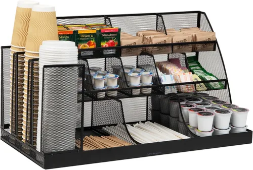 Vista 8 de Mind Reader "Pioneer breakroom Organizador 11 Compartimiento condimento Soporte, color negro, 14 compartimentos - extra grande, Negro