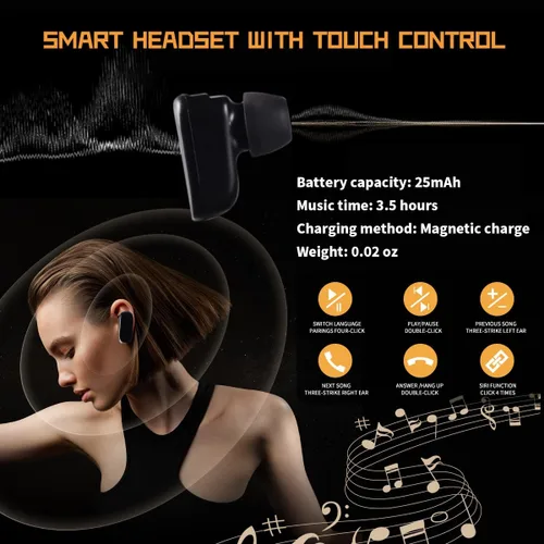 Vista 5 de Reloj inteligente con auriculares, pantalla HD de 1.85 pulgadas para hombres, reloj Bluetooth 2 en 1 con monitor de sueño, frecuencia cardíaca