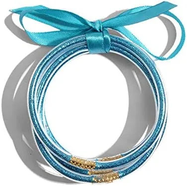 Vista 2 de Juego de 5 pulseras de gelatina, juego de pulseras de gelatina con purpurina de moda con lazo decorativo para regalo de Navidad