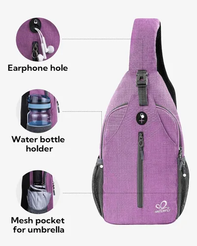 Vista 45 de Waterfly - Mochila cruzada tipo bandolera para viajes y caminatas, bolsa de pecho, Gris, talla única
