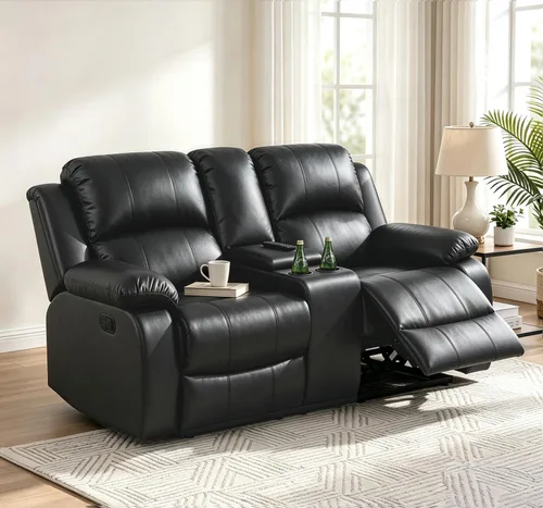 Vista 10 de Silla reclinable de cuero para conjunto de muebles de sala, sofá reclinable de cuero beige para espacios pequeños/RV, sillón individual