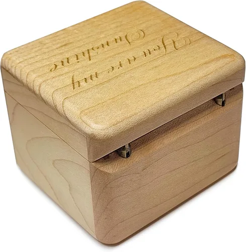 Vista 4 de Caja de música de madera maciza natural grabada con láser, con texto en inglés "You are My Sunshine", mini marco de fotos, Tune of You are My