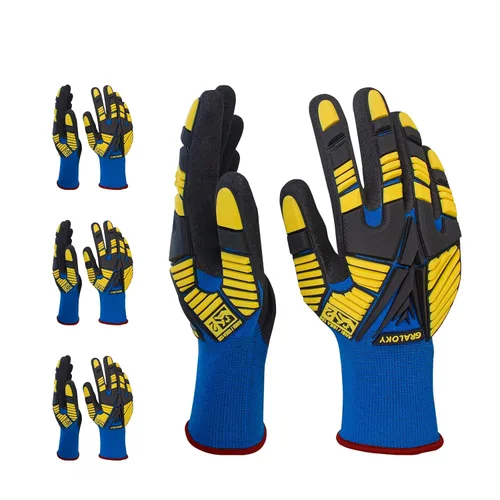 Vista 10 de 3 pares de guantes de trabajo, guantes resistentes a los impactos con goma para hombres y mujeres, guantes de nitrilo resistentes a cortes, guantes