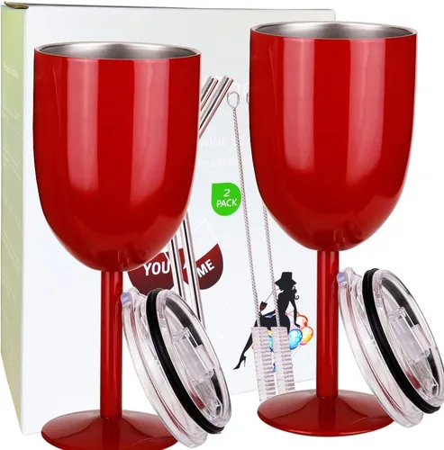 Vista 12 de AMZUShome Copas de vino de acero inoxidable. Vaso de vino de doble pared aislado al vacío con tapa y pajita. Amistad, Navidad, regalos de cumpleaños