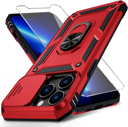 Vista 11 de Vinve para iPhone 13 Pro Max Funda con cubierta deslizante para lente, protector de pantalla HD, protección contra caídas de grado militar, soporte