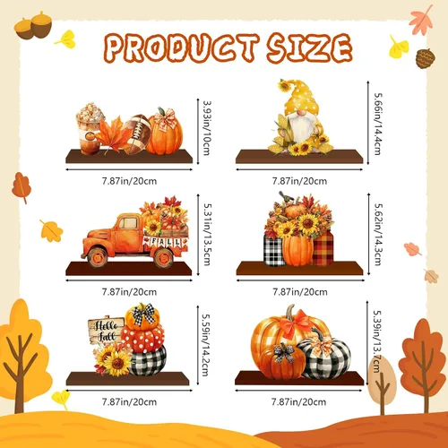 Vista 2 de 6 piezas de decoración de mesa de madera de otoño, letrero de mesa de madera de calabaza para centro de mesa, decoración de mesa con letra, verduras