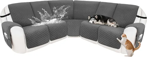 Vista 20 de Fundas para sofá modular reclinable, de terciopelo en forma de L, funda de consola central para perros y mascotas, lavable antideslizante, 1 funda