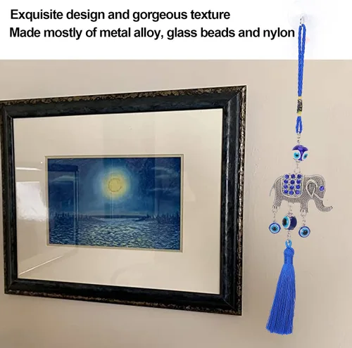 Vista 2 de Amuleto de elefante azul, decoración hecha a mano, adorno turco de ojo turco de la suerte, adorno colgante de ojo turco para automóvil, hogar