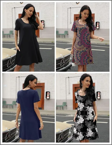 Vista 6 de CHERFLY Women's Summer T Shirt Dresses Casual Beach Short Sleeve Swing Pockets Dresses