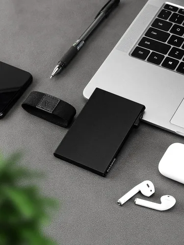 Vista 5 de TOYFID Cartera minimalista desplegable para hombre protección de bloqueo RFID y aluminio ultraligero soporte de tarjeta de crédito silencioso