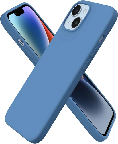 Vista 17 de ORNARTO Funda para iPhone 14 de 6.1 pulgadas, cubierta delgada de silicona Azul bebé