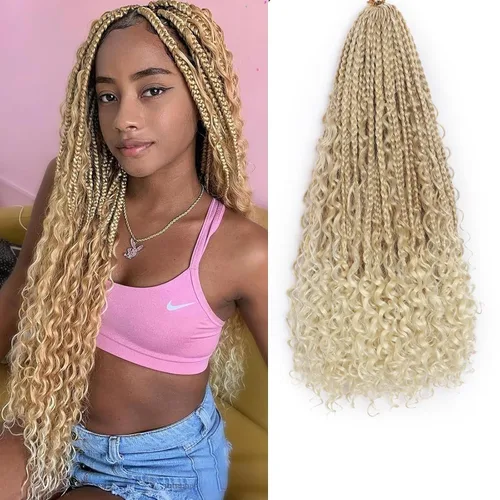 Vista 15 de Flagship 9 Paquetes Goddess Box Braids Cabello de Ganchillo para Mujeres Negras - 10 Pulgadas Pre-enrollado con Puntas Rizadas, Estilo Bohemio 1b