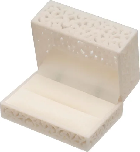 Vista 3 de Caja hueca de terciopelo para anillos de pareja, doble anillo, regalo de compromiso (beige)