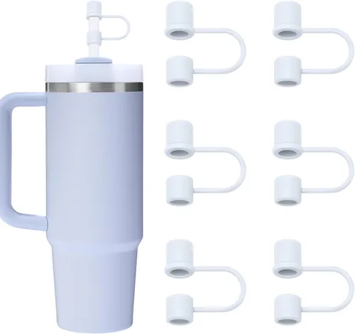 Vista 12 de 6 fundas de silicona para popote compatibles con Stanley Cup, vaso de 30 y 40 onzas con asa de 0.394 in, tapas de popote a prueba de polvo