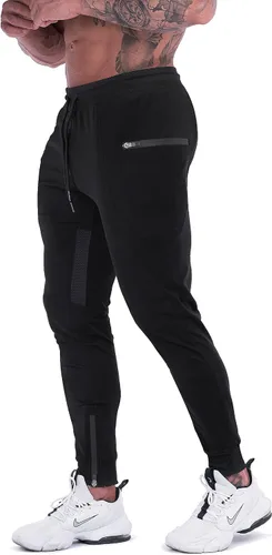 Vista 2 de FIRSTGYM Pantalones deportivos para hombre, ajustados, para entrenamiento, malla en el muslo, con bolsillos con cremallera